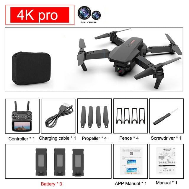 SHAREFUNBAY E88 pro drone 4k HD dual camera visual positioning 1080P WiFi fpv drone height preservation rc quadcopter