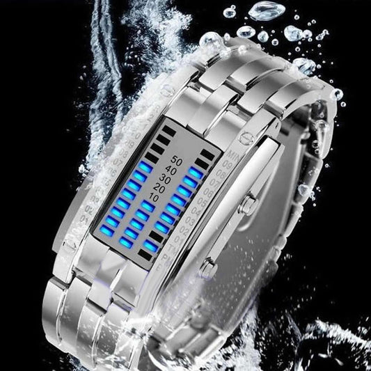 Fashion Couple Watch Men Women Luxury Watch Lovers Stainless Steel Clock LED Date Bracelet Watch Binary Wristwatch Sport Watches