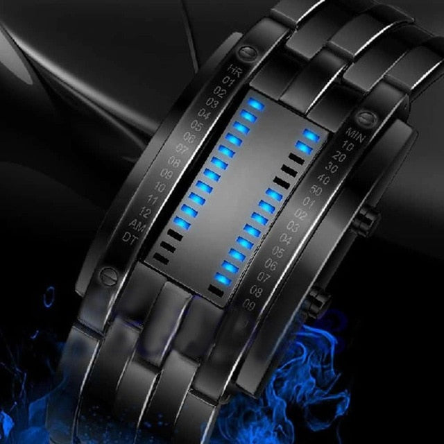 Fashion Couple Watch Men Women Luxury Watch Lovers Stainless Steel Clock LED Date Bracelet Watch Binary Wristwatch Sport Watches