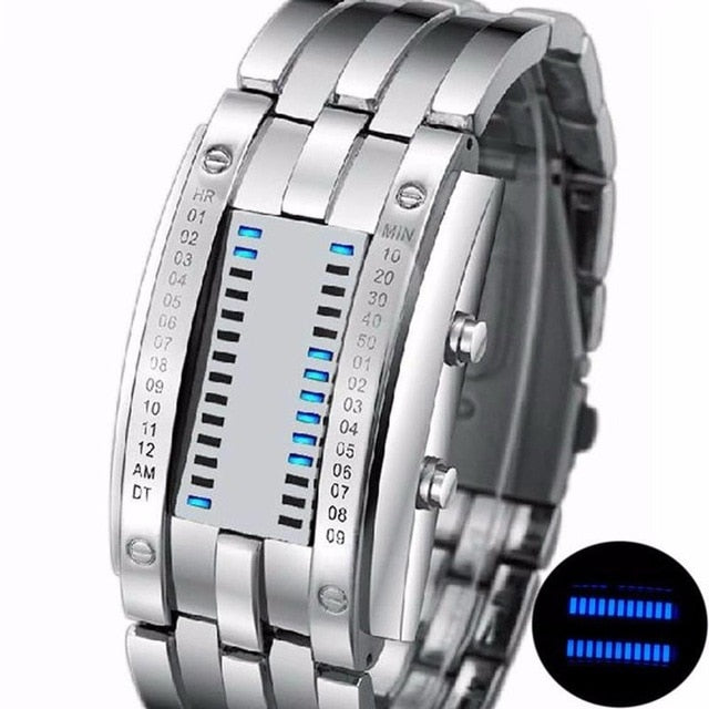 Fashion Couple Watch Men Women Luxury Watch Lovers Stainless Steel Clock LED Date Bracelet Watch Binary Wristwatch Sport Watches