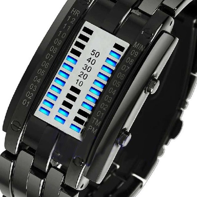 Fashion Couple Watch Men Women Luxury Watch Lovers Stainless Steel Clock LED Date Bracelet Watch Binary Wristwatch Sport Watches