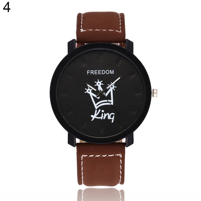 Fashion Couple Watches Queen King Crown Fuax Leather Quartz Analog Men and Women Wrist Watch Chronograph Valentine Gift