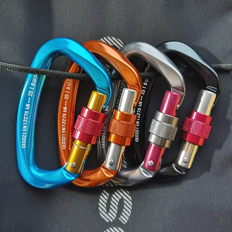 25KN Professional Climbing Carabiner D Shape Aviation Aluminum Safety Lock Outdoor Climbing Ascend Mountaineering Equipment