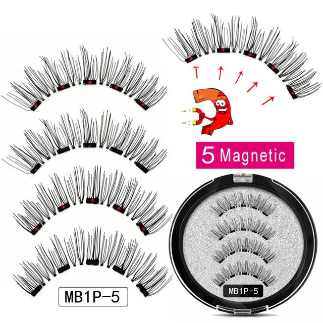 MB Magnetic Eyelashes with 5 Magnets Handmade Reusable 3D Mink False Eyelashes for Makeup faux cils magnetique naturel Tweezers