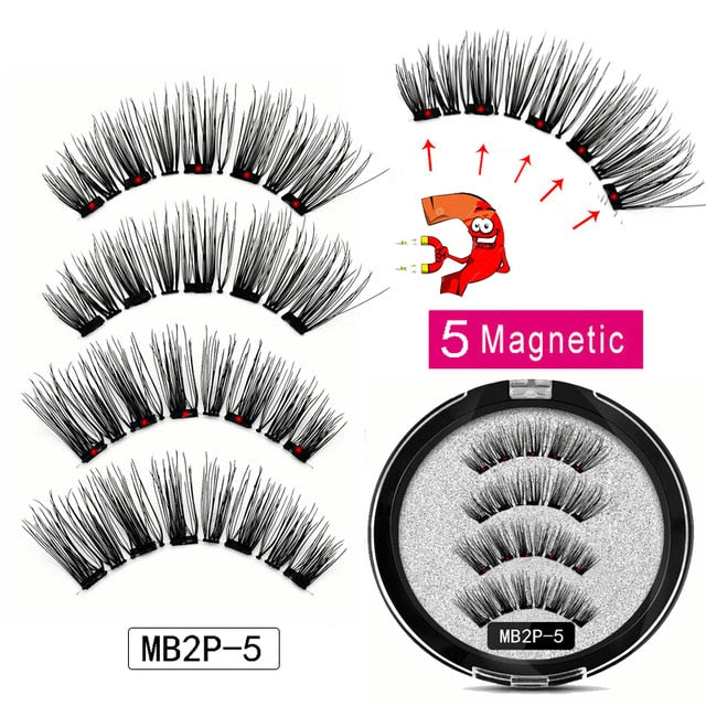 MB Magnetic Eyelashes with 5 Magnets Handmade Reusable 3D Mink False Eyelashes for Makeup faux cils magnetique naturel Tweezers