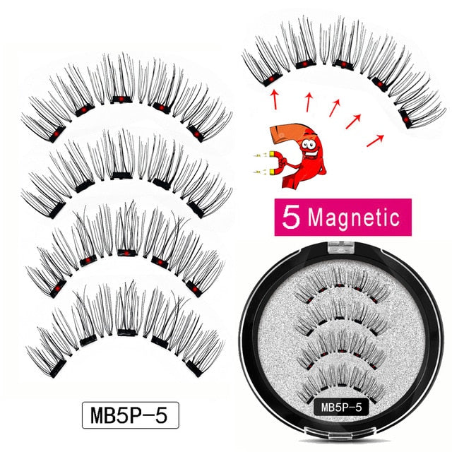 MB Magnetic Eyelashes with 5 Magnets Handmade Reusable 3D Mink False Eyelashes for Makeup faux cils magnetique naturel Tweezers