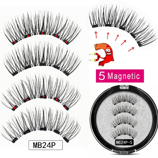 MB Magnetic Eyelashes with 5 Magnets Handmade Reusable 3D Mink False Eyelashes for Makeup faux cils magnetique naturel Tweezers