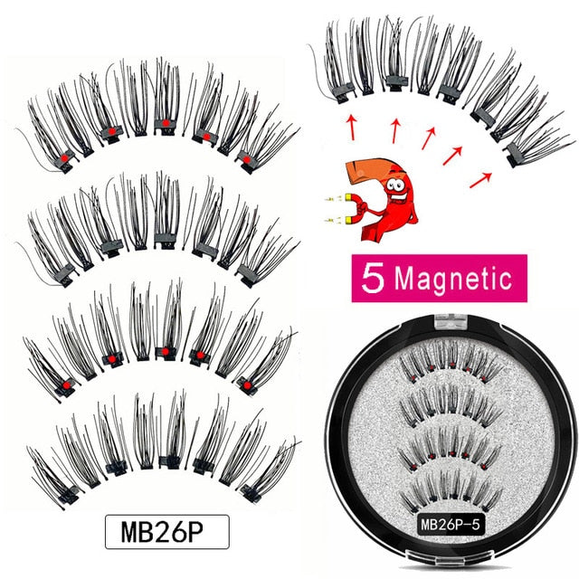 MB Magnetic Eyelashes with 5 Magnets Handmade Reusable 3D Mink False Eyelashes for Makeup faux cils magnetique naturel Tweezers