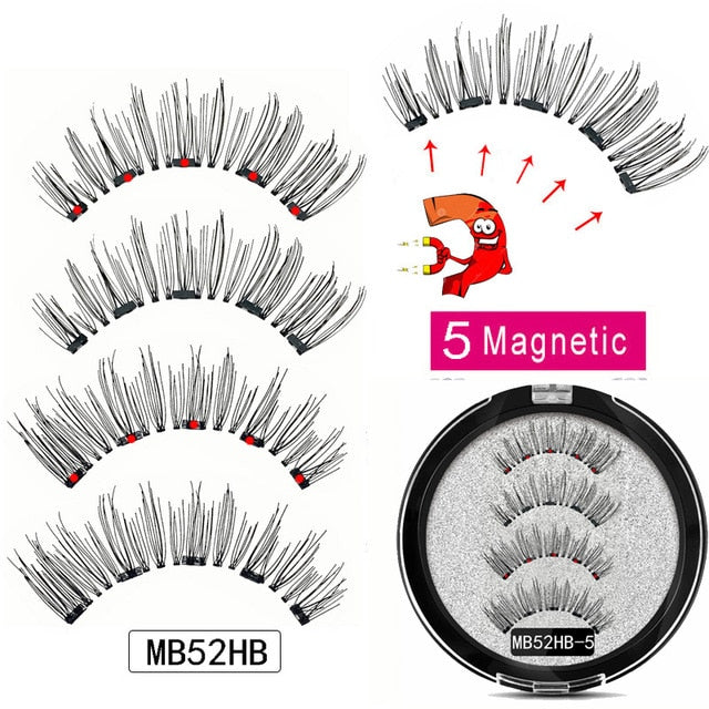 MB Magnetic Eyelashes with 5 Magnets Handmade Reusable 3D Mink False Eyelashes for Makeup faux cils magnetique naturel Tweezers