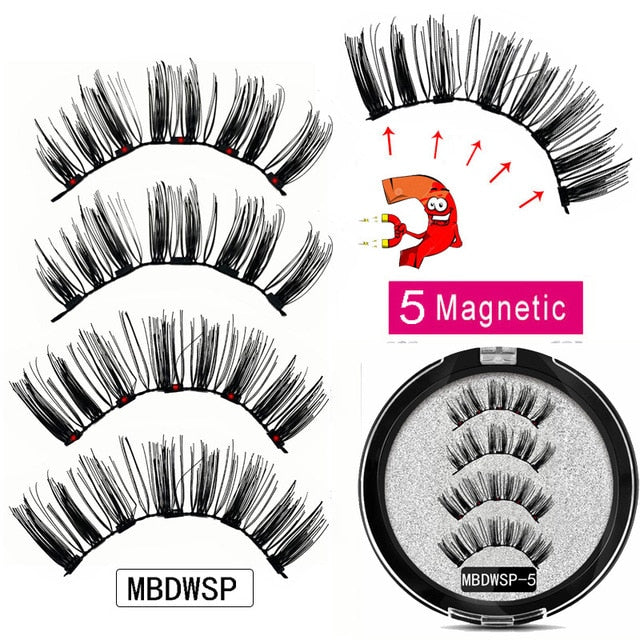 MB Magnetic Eyelashes with 5 Magnets Handmade Reusable 3D Mink False Eyelashes for Makeup faux cils magnetique naturel Tweezers