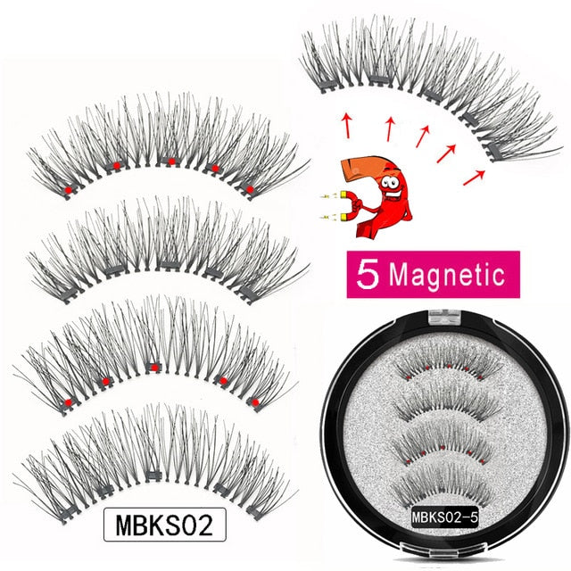 MB Magnetic Eyelashes with 5 Magnets Handmade Reusable 3D Mink False Eyelashes for Makeup faux cils magnetique naturel Tweezers