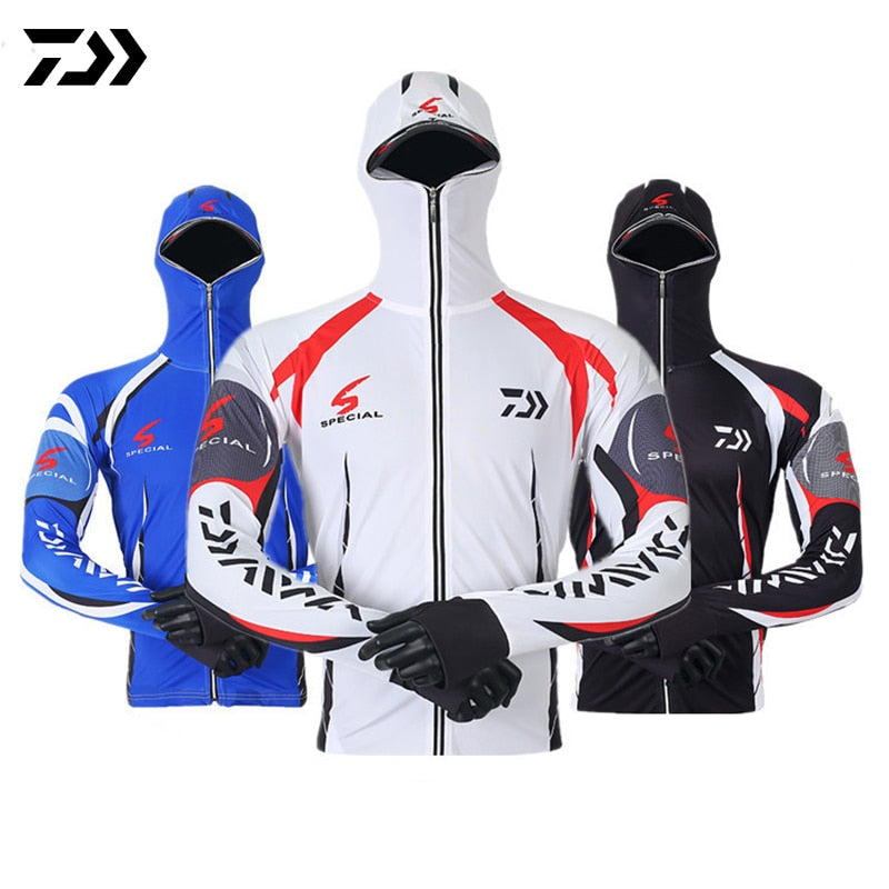 Daiwa Clothes Fishing Shirt Jacket Ice Silk Quick Dry Sports Clothing Sun Protection Face Neck Anti-uv Breathable Fishing Hooded