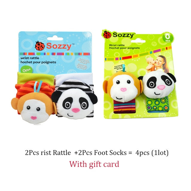 Infant baby toys bebe rattles/socks 2 pcs/set can make sound cute toy for baby boy toys kids toy Hanging  Early Learning Educate