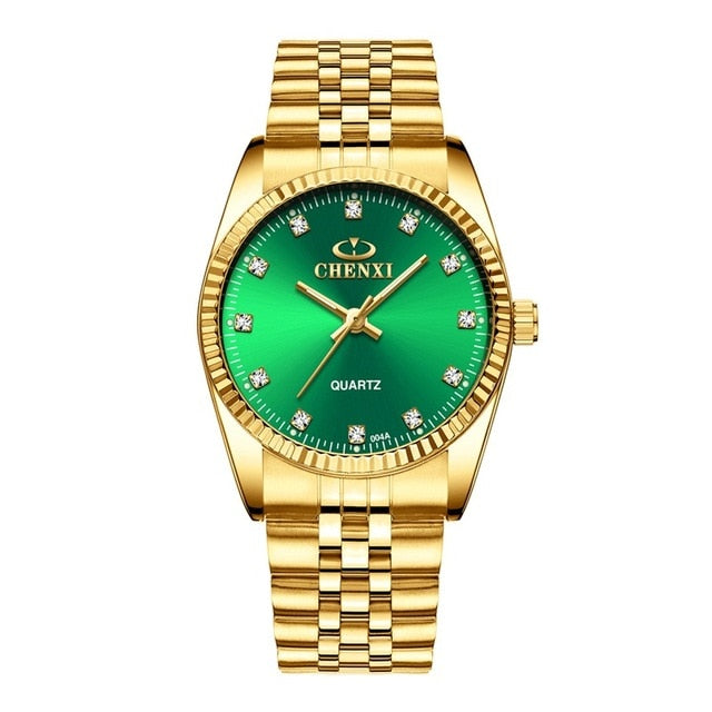 CHENXI Luxury Couple Watch Golden Fashion Stainless Steel Lovers Watch Quartz Wrist Watches For Women & Men Analog Wristwatch