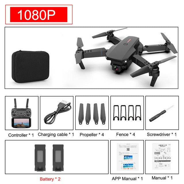 SHAREFUNBAY E88 pro drone 4k HD dual camera visual positioning 1080P WiFi  fpv drone  height preservation rc quadcopter