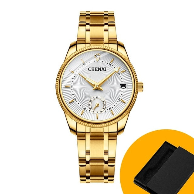 CHENXI Gold Wrist Watch Men Watches Lady Top Brand Luxury Quartz Wristwatch For Lover's Fashion Dress Clock Relogio Masculino