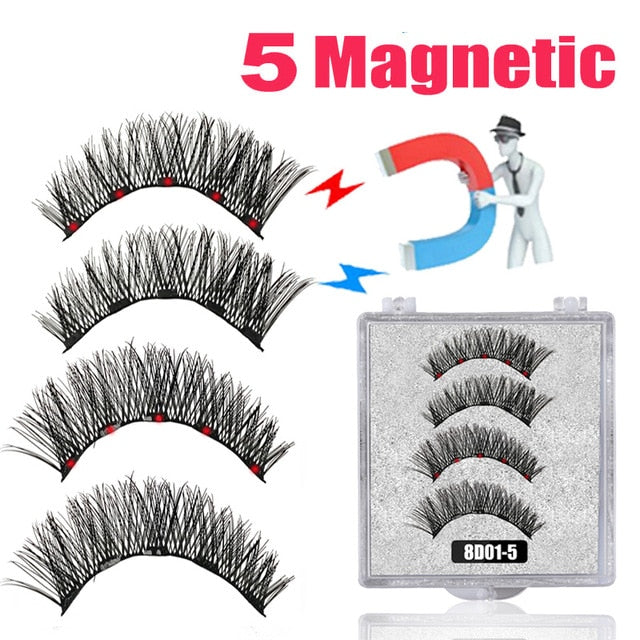 LEKOFO 8D 2 Pairs Magnetic Eyelashes 5 Magne Set Mink Eyelashes Thick faux cils magnetique Natural False Lashes+Tweezers