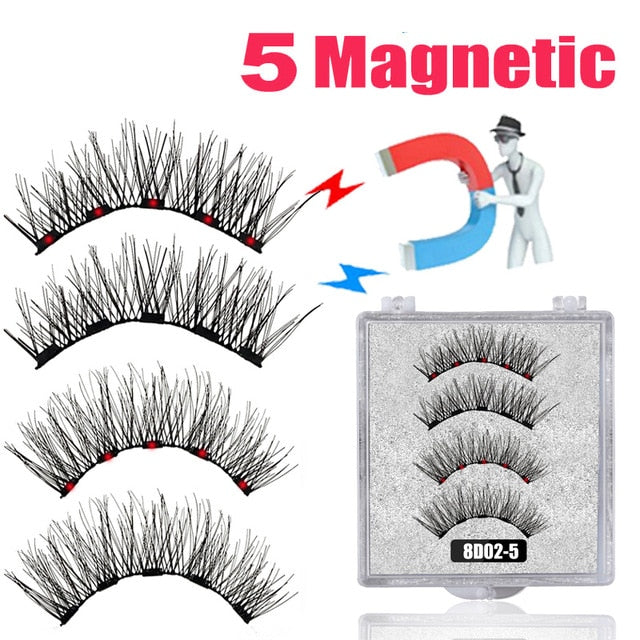 LEKOFO 8D 2 Pairs Magnetic Eyelashes 5 Magne Set Mink Eyelashes Thick faux cils magnetique Natural False Lashes+Tweezers