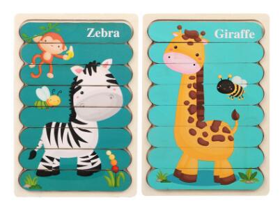 Double Sided Strip 3D Puzzles Baby Toy Wooden Montessori Materials Educational Toys For Children Large Bricks Kids Learning Toys