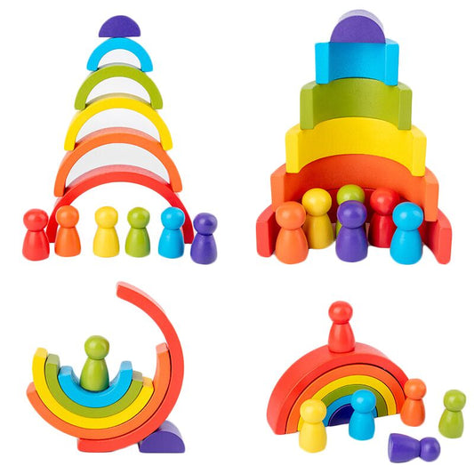 DIY children's wooden rainbow toy creative wood rainbow stacked balance blocks baby toy Montessori educational toys for children