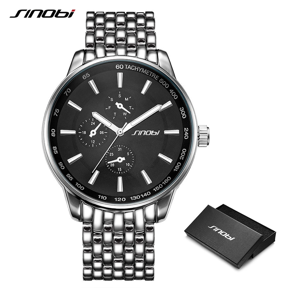 SINOBI Top Brand Luxury Men Women Fashion Casual Stainless Steel Watches Black Sports Geneva Clock Dropship Relogio Masculino