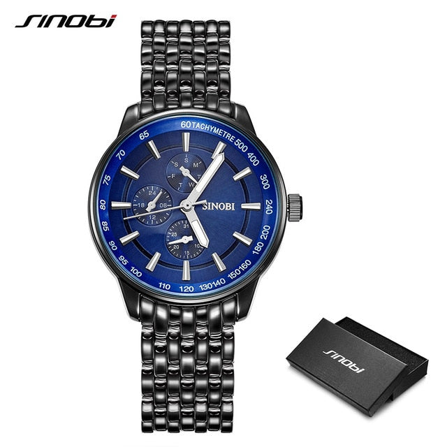 SINOBI Top Brand Luxury Men Women Fashion Casual Stainless Steel Watches Black Sports Geneva Clock Dropship Relogio Masculino