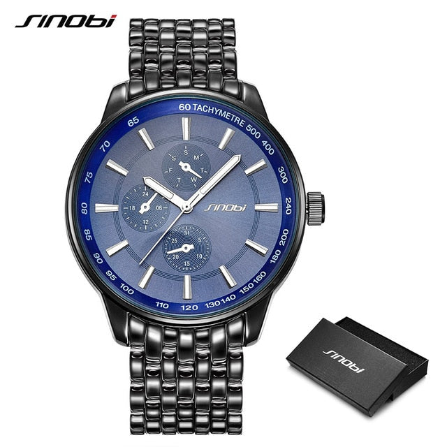 SINOBI Top Brand Luxury Men Women Fashion Casual Stainless Steel Watches Black Sports Geneva Clock Dropship Relogio Masculino