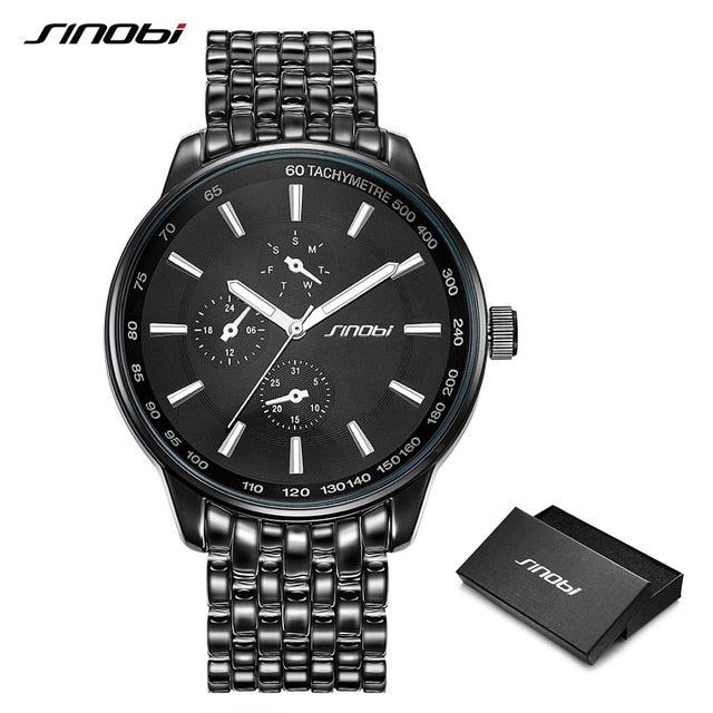 SINOBI Top Brand Luxury Men Women Fashion Casual Stainless Steel Watches Black Sports Geneva Clock Dropship Relogio Masculino