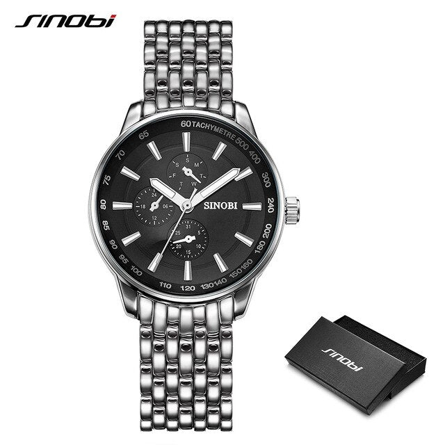 SINOBI Top Brand Luxury Men Women Fashion Casual Stainless Steel Watches Black Sports Geneva Clock Dropship Relogio Masculino