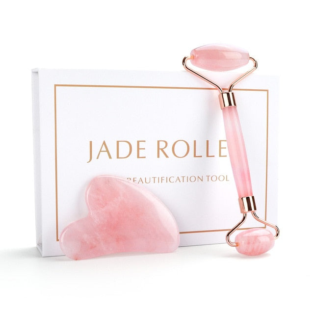 Natural Rose Quartz Jade Roller Facial Body Massager Roller Jade Stone Gua sha Board Scraper Face Lifting Beauty Massage Tool