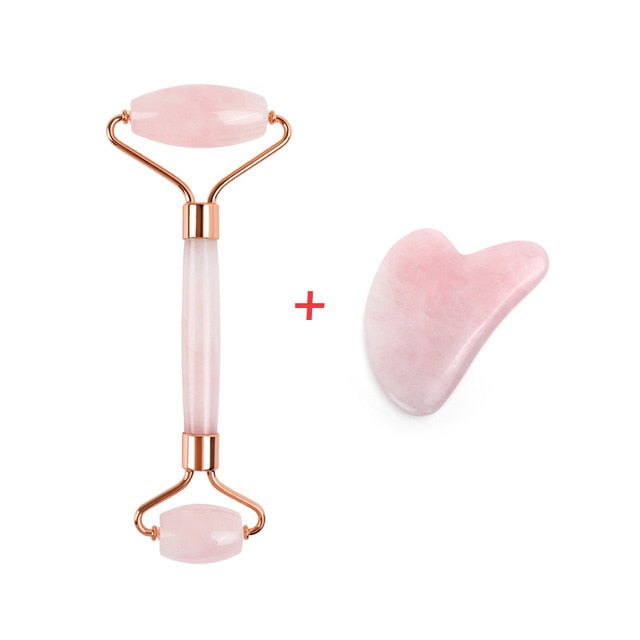 Natural Rose Quartz Jade Roller Facial Body Massager Roller Jade Stone Gua sha Board Scraper Face Lifting Beauty Massage Tool