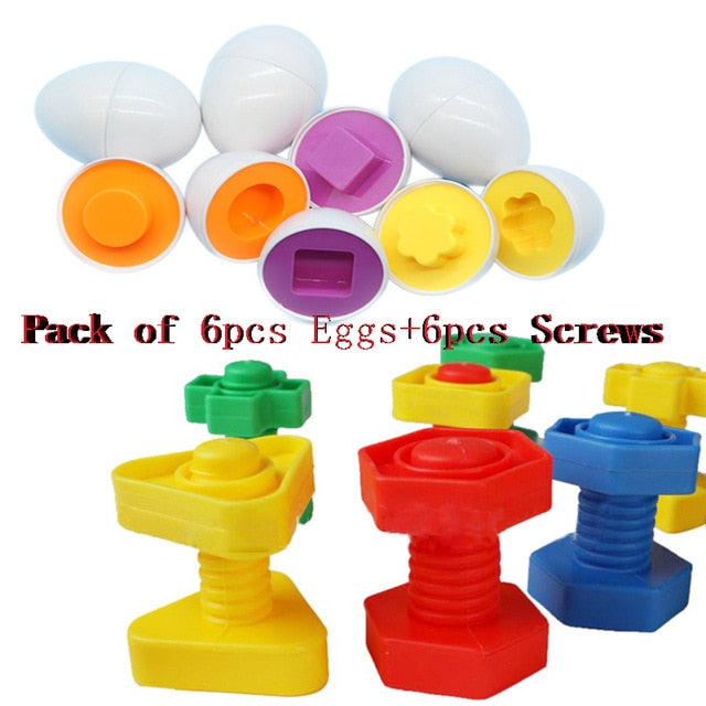 12pcs Baby Montessori Learning Education Math Toy Smart Eggs Puzzle Matching Toys Plastic Screw nut Building Blocks For Children