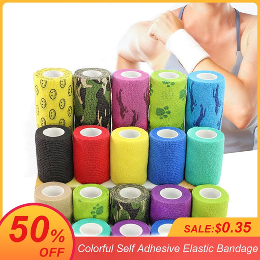 1 Pcs Printed Medical Self Adhesive Elastic Bandage 4.6m Colorful Sports Wrap Tape for Finger Joint Knee First Aid Kit Pet Tape