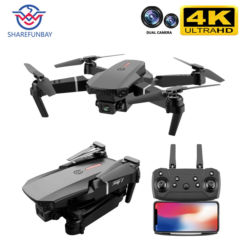 SHAREFUNBAY E88 pro drone 4k HD dual camera visual positioning 1080P WiFi  fpv drone  height preservation rc quadcopter