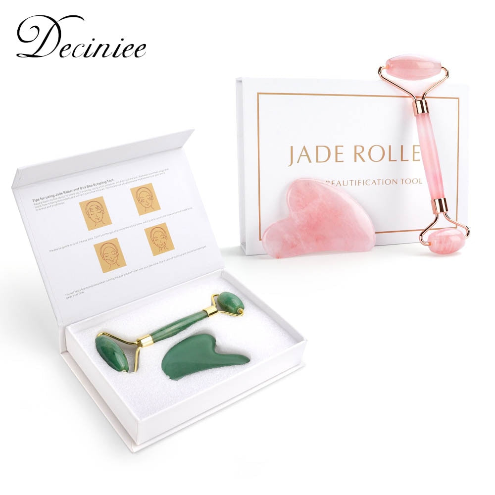 Natural Rose Quartz Jade Roller Facial Body Massager Roller Jade Stone Gua sha Board Scraper Face Lifting Beauty Massage Tool