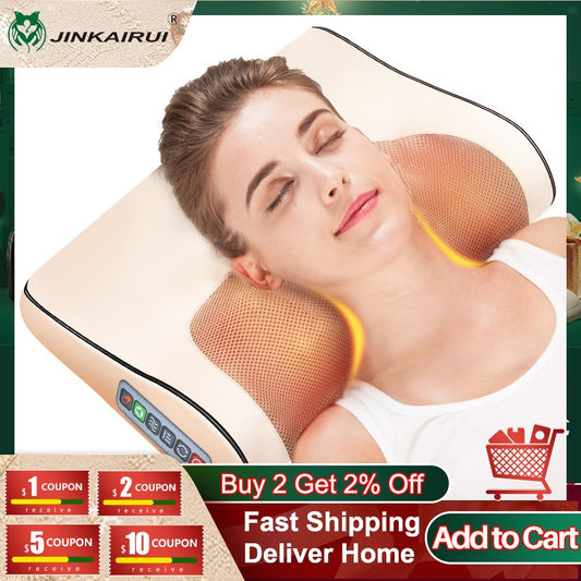 Jinkairui Infrared Heating Neck Shoulder Back Body Electric Massage Pillow Shiatsu Device Cervical Health Massageador Relaxation