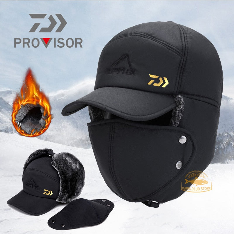 2020 DAIWA Fishing Winter Thermal Bomber Hats Men Women Ear Protection Face Mask Windproof Ski Cap Velvet Thicken Couple Hat