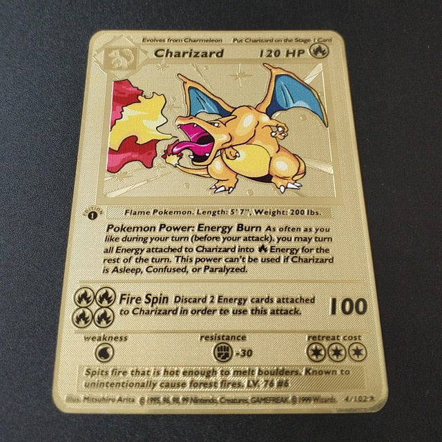 Pokemon Game Anime Battle Card Gold Metal Card Charizard Pikachu Collection Card Action Figure Model Child Toy Gift