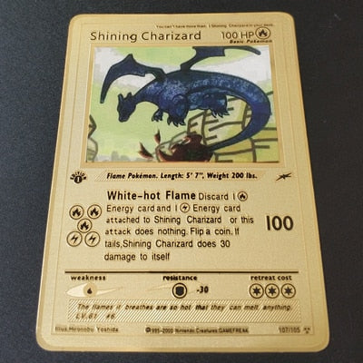 Pokemon Game Anime Battle Card Gold Metal Card Charizard Pikachu Collection Card Action Figure Model Child Toy Gift