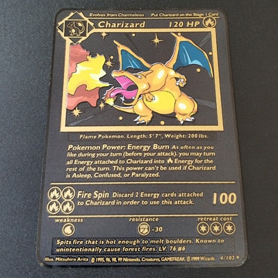 Pokemon Game Anime Battle Card Gold Metal Card Charizard Pikachu Collection Card Action Figure Model Child Toy Gift