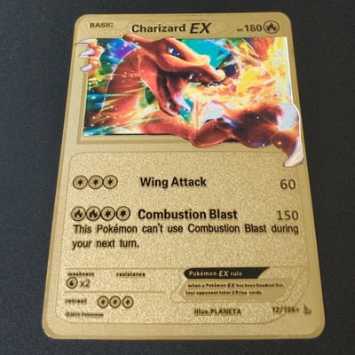 Pokemon Game Anime Battle Card Gold Metal Card Charizard Pikachu Collection Card Action Figure Model Child Toy Gift