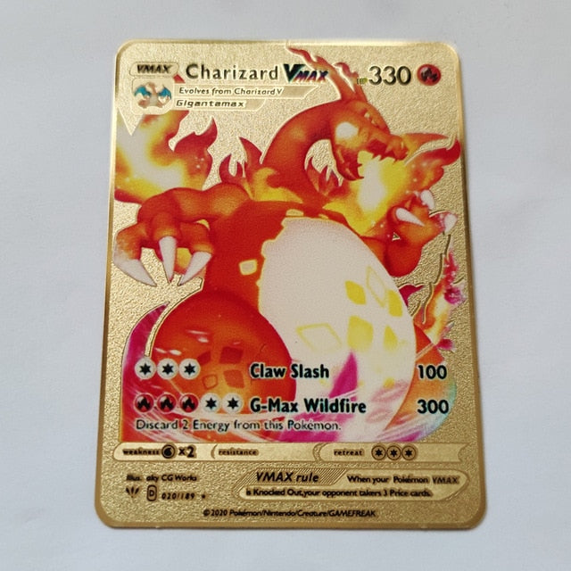 Pokemon Game Anime Battle Card Gold Metal Card Charizard Pikachu Collection Card Action Figure Model Child Toy Gift