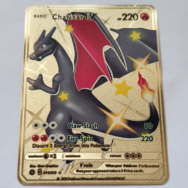 Pokemon Game Anime Battle Card Gold Metal Card Charizard Pikachu Collection Card Action Figure Model Child Toy Gift