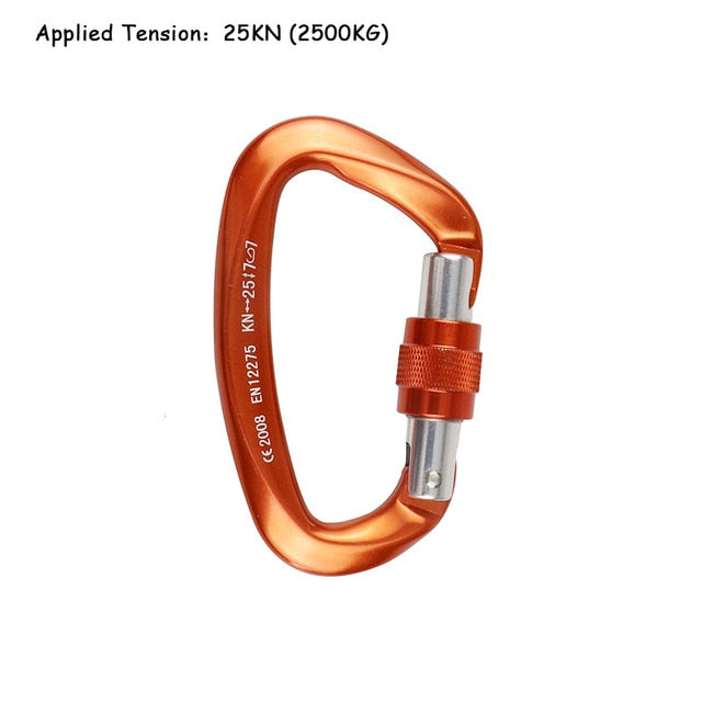 25KN Professional Climbing Carabiner D Shape Aviation Aluminum Safety Lock Outdoor Climbing Ascend Mountaineering Equipment