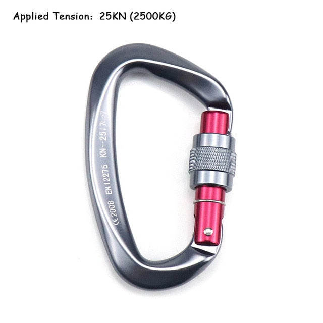 25KN Professional Climbing Carabiner D Shape Aviation Aluminum Safety Lock Outdoor Climbing Ascend Mountaineering Equipment