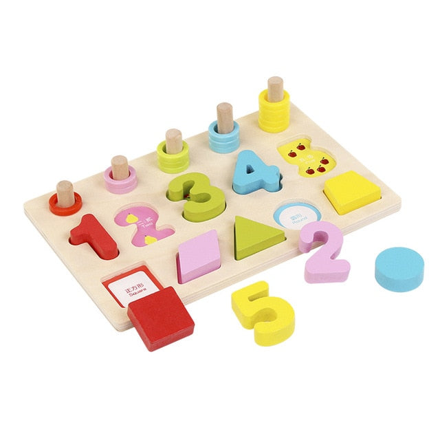 3D Preschool children educational toys wooden Montessori arithmetic magnetic fishing digital shape matching building block toys