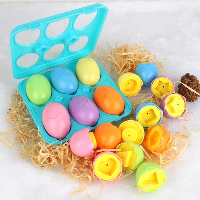 12pcs Baby Montessori Learning Education Math Toy Smart Eggs Puzzle Matching Toys Plastic Screw nut Building Blocks For Children