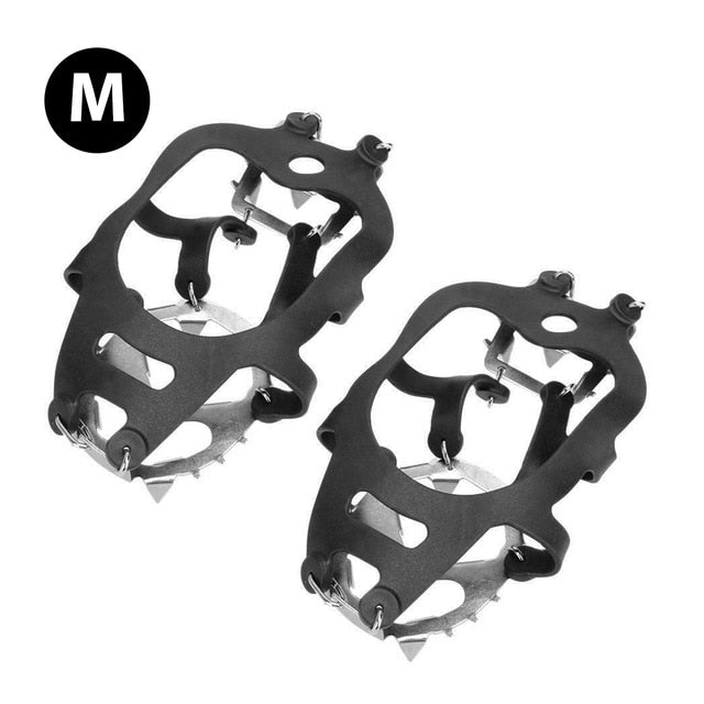 18 Teeth Ice Snow Crampons Anti-Slip Climbing Gripper Shoe Covers Spike Cleats Stainless Steel Snow Skid Shoe Cover Crampon