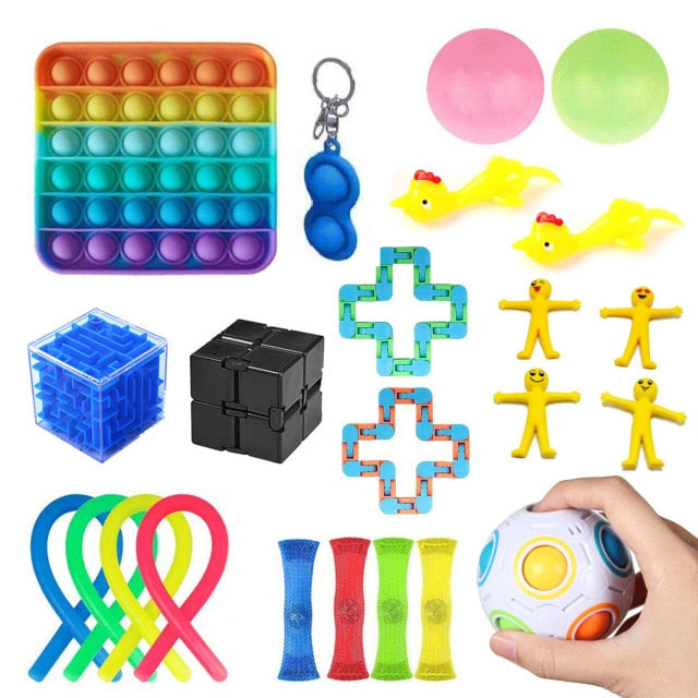 20/21/22PCS Fidget Sensory Toy Pack Stress Relief Toys Autism Anxiety Relief Stress Pop Bubble Fidget Toys For Kids Adults