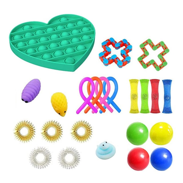 20/21/22PCS Fidget Sensory Toy Pack Stress Relief Toys Autism Anxiety Relief Stress Pop Bubble Fidget Toys For Kids Adults